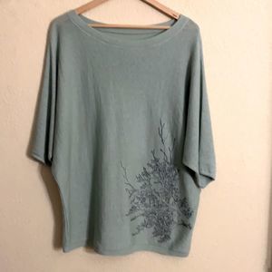 Sage Green Top with Stitched Tree Design